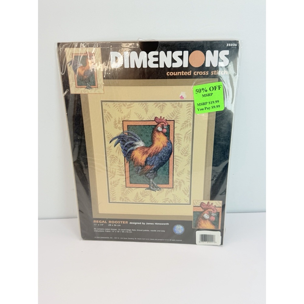 2000 Dimensions REGAL ROOSTER Counted Cross Stitch Kit #35036 Farm Country Decor